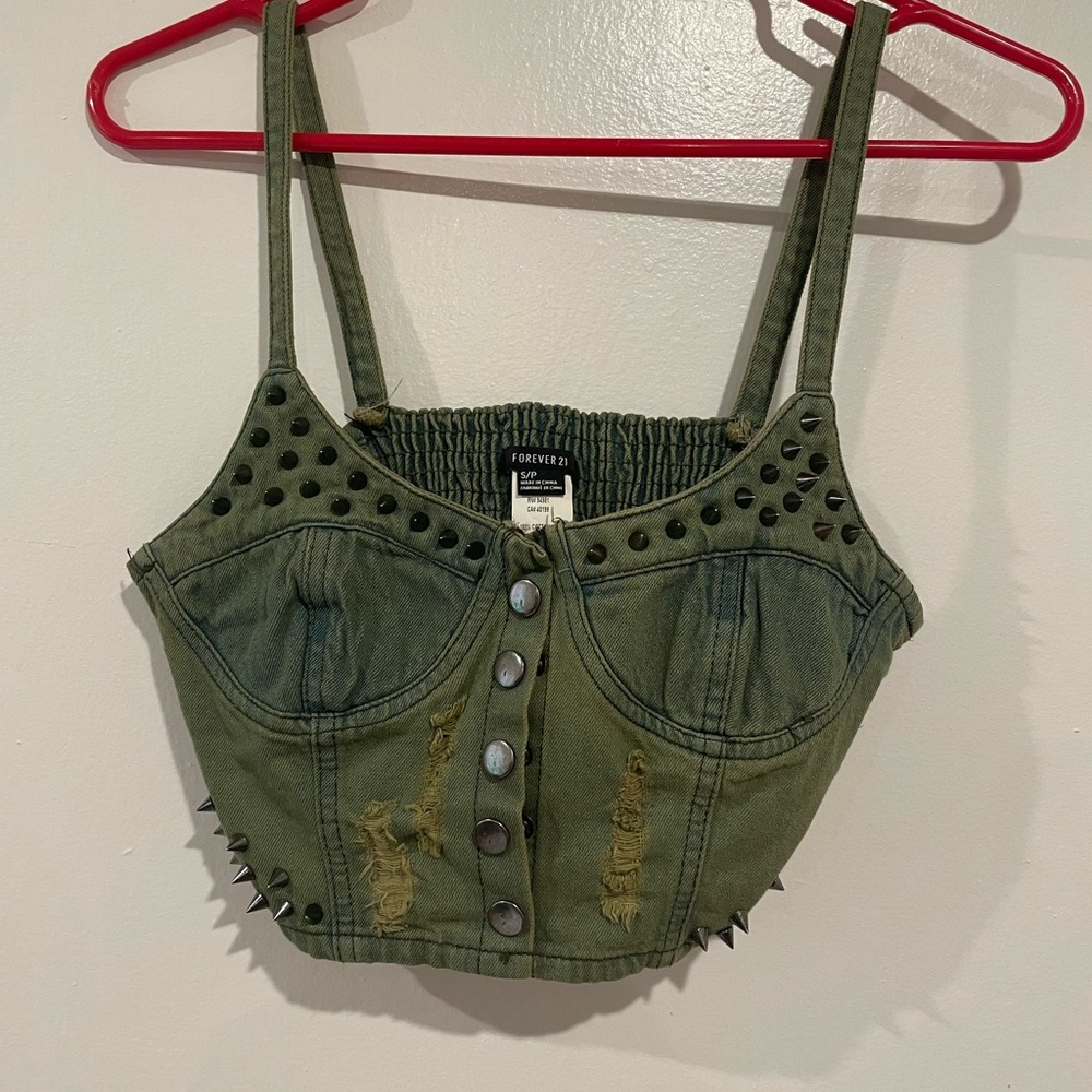 Forever 21 Olive Studded Crop Top